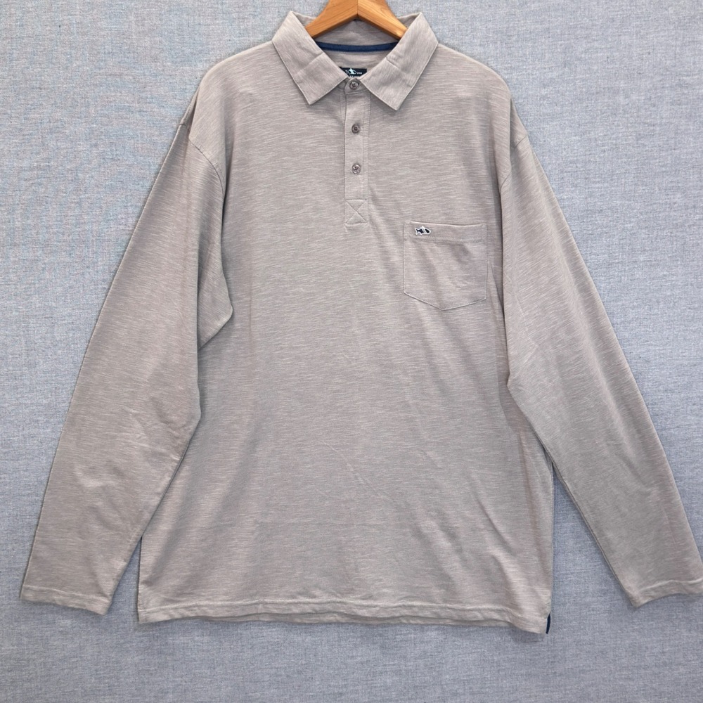 Fish Hippie Mens Long Sleeve Polo Shirt Tan Heathered Slub Chest Pocket Logo XXL
